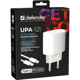  СЗУ DEFENDER UPA-121 (83223) 20W USB C Lightning белый 