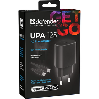  СЗУ DEFENDER UPA-125 (83225) 25W USB C кабель Type-C черный 
