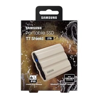  Внешний SSD Samsung T7 Shield (MU-PE2T0K/WW) 2.0Tb бежевый (USB3.2 Gen2, up to 1050/1000Mbs, 3D TLC, 88х13х59mm, 98g) 
