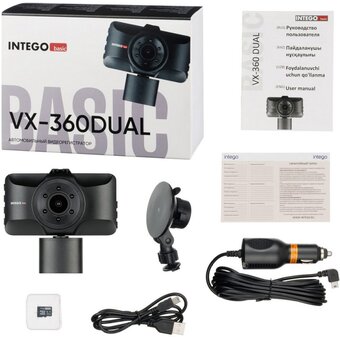  Автомобильный видеорегистратор Intego Basic VX-360 Dual с картой памяти 32GB 
