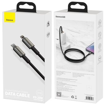  Кабель Baseus CATLWJ-01 Tungsten Gold Fast Charging Data Cable Type-C to iP PD 20W 1m Black 