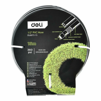  Шланг поливочный армированный Deli DL8072-15 15 метров, 1/2", 4 слоя, давление до 25 бар, серый 