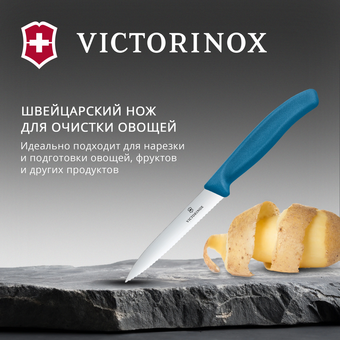  Нож кухонный Victorinox Swiss Classic 6.7732.C1 для чистки овощей и фруктов лезв.100мм серрейт. заточка синий 