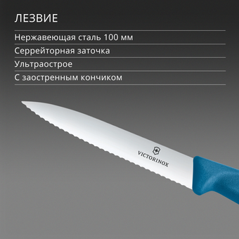  Нож кухонный Victorinox Swiss Classic 6.7732.C1 для чистки овощей и фруктов лезв.100мм серрейт. заточка синий 