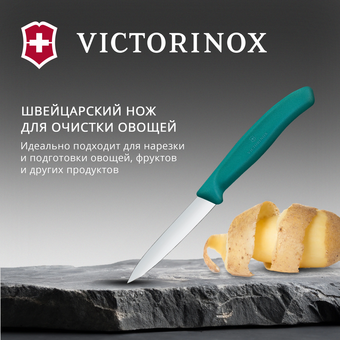  Нож кухонный Victorinox Swiss Classic 6.7604.C1 для чистки овощей и фруктов лезв.80мм прямая заточка зеленый 