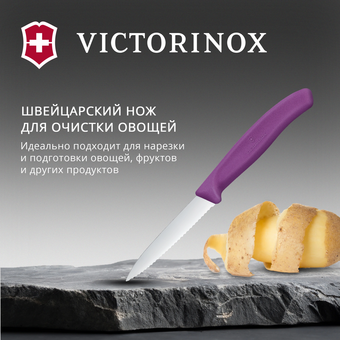  Нож кухонный Victorinox Swiss Classic 6.7635.C1 для чистки овощей и фруктов лезв.80мм серрейт. заточка пурпурный 