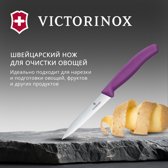  Нож кухонный Victorinox Swiss Classic 6.7735.C1 для чистки овощей и фруктов лезв.100мм серрейт. заточка пурпурный 