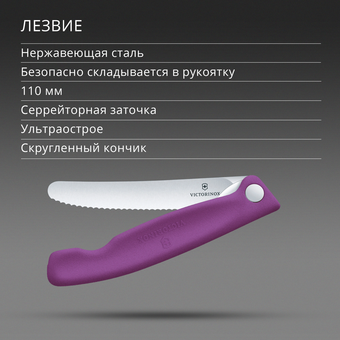  Нож кухонный Victorinox Swiss Classic 6.7835.FC1 стальной столовый лезв.110мм серрейт. заточка пурпурный карт.коробка 