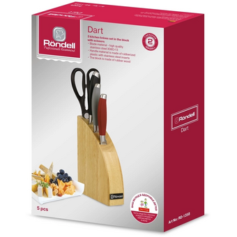  Набор ножей кухонных Rondell Dart RD-1358 компл. 5предм. подставка/ножницы черный/красный/серый 