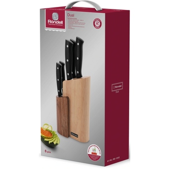  Набор ножей кухонных Rondell Dual RD-1943 компл. 6предм. с подставкой черный подар.коробка 
