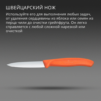  Нож кухонный Victorinox Swiss Classic 6.7609.C1 для чистки овощей и фруктов лезв.80мм прямая заточка оранжевый 