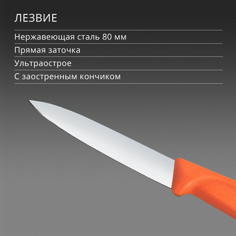  Нож кухонный Victorinox Swiss Classic 6.7609.C1 для чистки овощей и фруктов лезв.80мм прямая заточка оранжевый 