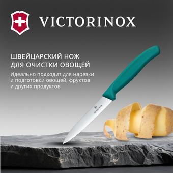  Нож кухонный Victorinox Swiss Classic 6.7704.C1 для овощей лезв.100мм прямая заточка зеленый 