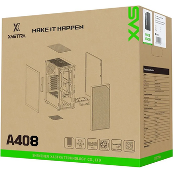  Корпус XASTRA A408 4ARGB Black (A408-4FG12A) ATX/Mesh/Screwless full-size TG / 4x120mm ARGB PWM FG fans 