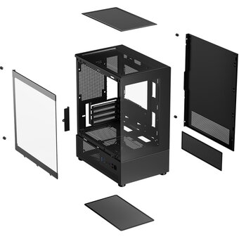  Корпус XASTRA Q300M 5ARGB-C6 Black (Q300M-5FC12A-C6) mATX/Aquarium/Screewless/ 5x120mm ARGB PWM FC fans/Argb+PWM Hub 6port 