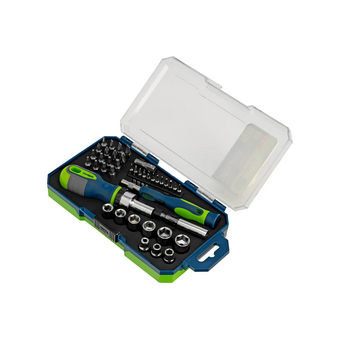  Набор отверток реверсивных СИБРТЕХ 13338 с набором бит и торцевыми головками, 41 шт 