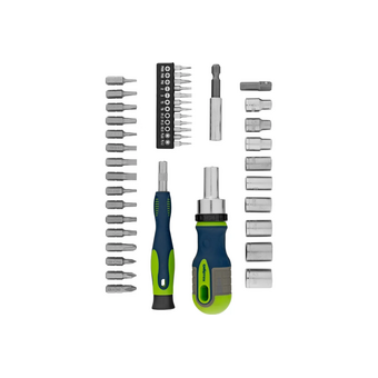  Набор отверток реверсивных СИБРТЕХ 13338 с набором бит и торцевыми головками, 41 шт 
