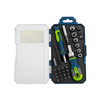  Набор отверток реверсивных СИБРТЕХ 13338 с набором бит и торцевыми головками, 41 шт 