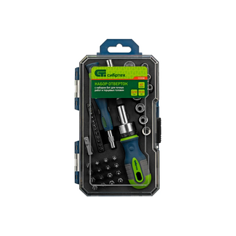  Набор отверток реверсивных СИБРТЕХ 13338 с набором бит и торцевыми головками, 41 шт 