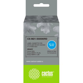  Картридж ленточный Cactus CS-M21-500595RD белый на красном 12.7x6.4 для Brady BMP21-Plus, BMP21-LAB 