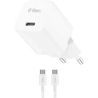  Сетевое зарядное устройство TTEC 2SCG20CB SmartCharger GAN 20W USB-C PD Travel Fast Charger с кабелем USB-C-USB-C 60W, длина кабеля 120см белый 