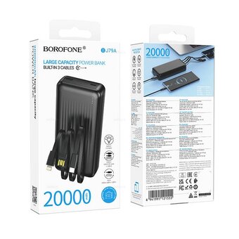  Аккумулятор внешний резервный BOROFONE BJ79A Clever power bank with 3 cables20000mAh черный 
