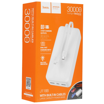  Аккумулятор внешний резервный HOCO J118B Speed energy with cable 30000mAh белый 