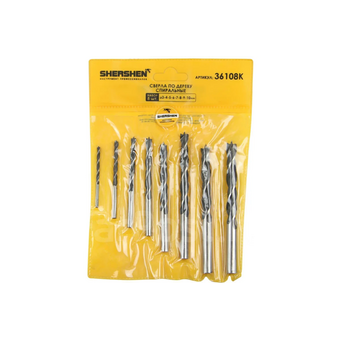  Набор свёрел по дереву спиральных Shershen' 36108K Диаметр 3-4-5-6-7-8-9-10мм (мягк.упак) 