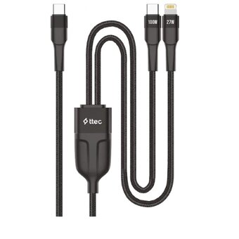  Кабель TTEC 2DK56S AlumiCable Duo USB-C To USB-C&Lightning Fast Charge 100W Cable, длина 150см черный 