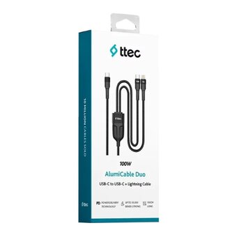  Кабель TTEC 2DK56S AlumiCable Duo USB-C To USB-C&Lightning Fast Charge 100W Cable, длина 150см черный 