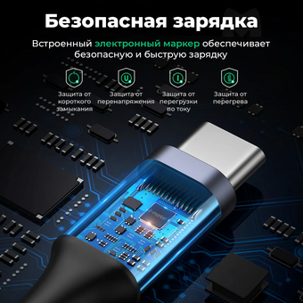  Кабель UGREEN US316 (20478) USB-C 2.0 to USB-C 2.0 5A Data Cable 0,5m Black 