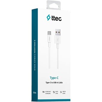  Кабель TTEC 2DK35B USB-C To USB-A 5A Extra Fast Cable,длина 100см белый 