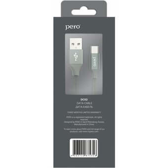  Дата-кабель PERO DC-02 Type-C, 2А, 1м серый 