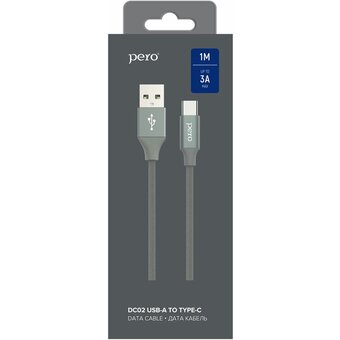  Дата-кабель PERO DC-02 Type-C, 2А, 1м серый 