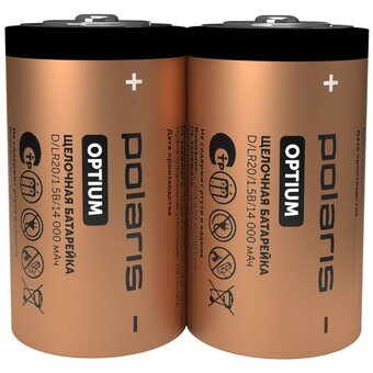  Щелочной элемент питания POLARIS PB LR20 (D) (2шт) Optium черный 