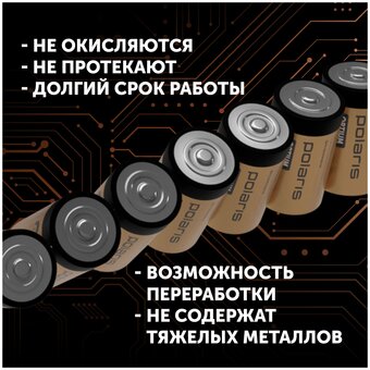  Щелочной элемент питания POLARIS PB LR20 (D) (2шт) Optium черный 