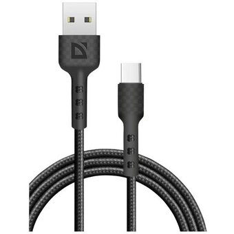  Кабель Defender F181 (87113BLA) USB 2.0 (AM) - Type C, 1метр, 2.4А, нейлоновая оплетка, чёрный 