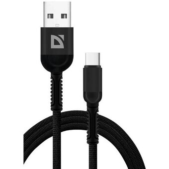  Кабель Defender F167 (87103BLA) USB 2.0 (AM) - Type C, 1метр, 2.4А, нейлоновая оплетка, чёрный 