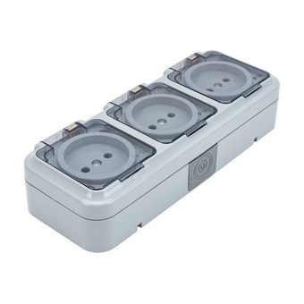  Розетка Bylectrica Пралеска Аква (РА16-0131(02)) 3-местная ОУ IP54, серый 