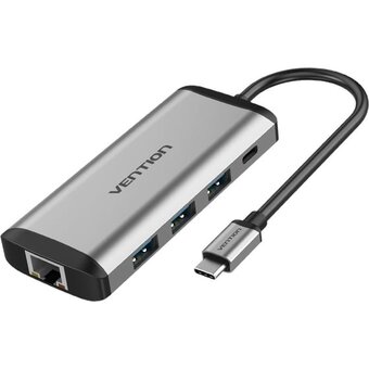  Мультифункциональный хаб Vention THAHB USB Type C 9 в 1 Type-C M/HDMI F+USB 3.0+TF F+SD F+RJ45+mini jack 3.5 mm F 