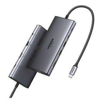  Конвертер UGREEN CM639 (45520) 11-in-1 4K 60Hz 2xUSB-C 3.2+USB-A 3.2+USB-A 3.0+HDMI+VGA+RJ45 Gigabit+SD/TF+AUX3.5mm+PD Converter серый 