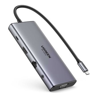  Конвертер UGREEN CM639 (45520) 11-in-1 4K 60Hz 2xUSB-C 3.2+USB-A 3.2+USB-A 3.0+HDMI+VGA+RJ45 Gigabit+SD/TF+AUX3.5mm+PD Converter серый 