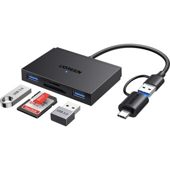  Картридер UGREEN CM812 (45167) 4-in-1 MicroSD*USB*USB-C*SDXC*SDHC Card Reader Black 