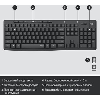  Клавиатура + мышь Logitech MK295 клав черный мышь черный USB беспроводная Multimedia (920-009813) 
