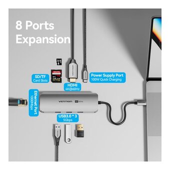  Мультифункциональный хаб Vention TQKHB USB Type C 8 в 1 