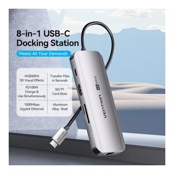  Мультифункциональный хаб Vention TQKHB USB Type C 8 в 1 
