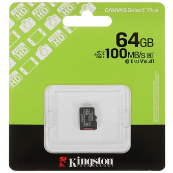  Карта памяти Kingston SDCS3/64GBSP microSDHC 64GB UHS-I Class 10 U1 A1 Canvas Select Plus (SD адаптер) 100MB/s 