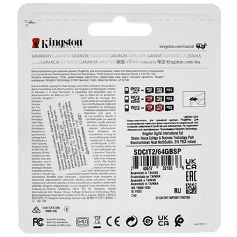  Карта памяти Kingston SDCIT2/64GBSP microSDXC 64Гб Class 10 UHS-I U3 V30 A1 TLC в режиме pSLC 