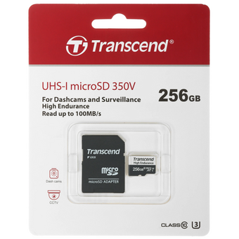  Карта памяти Transcend 256GB microSD TS256GUSD350V w/adapter U1, High Endurance R95/W45 MB/s 