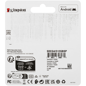  Карта памяти Kingston Canvas Go! Plus SDCG4/512GBSP microSDXC 512GB V30 A2 w/o adapter 